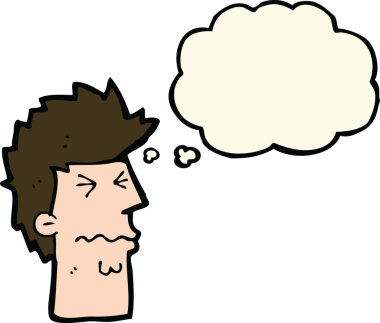 Bir insan tarafından çizilen düşünce baloncuğuyla suratını strese sokan çizgi film