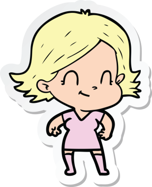 Bir insan tarafından çizilmiş, karikatür dostu bir kızın çıkartması.