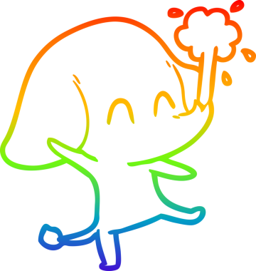 Gökkuşağı gradyan çizgisi insan tarafından çizilmiş su püskürten şirin bir fil çizimi.