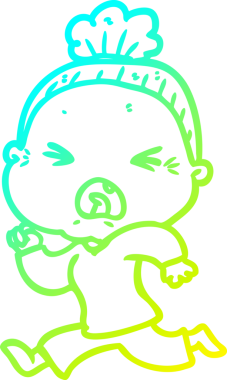 Bir insan tarafından çizilmiş kızgın yaşlı bir kadının soğuk çizgi çizimi.