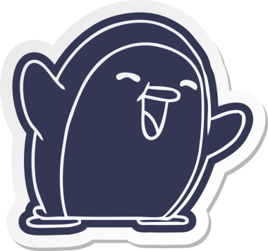 Bir insan tarafından çizilmiş sevimli bir penguenin karikatür etiketi.