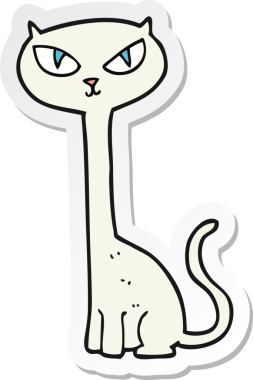 Bir insan tarafından çizilmiş çizgi film kedisinin çıkartması.