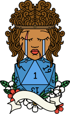 Retro Dövme Tarzı Ağlayan İnsan Barbar Bir D20 rulo ile bir insan tarafından çizilmiş