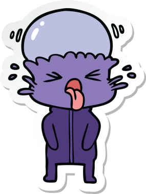 Bir insan tarafından çizilmiş garip bir uzaylı çizgi film çıkartması.