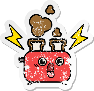 Bir insan tarafından çizilmiş bir ekmek kızartma makinesinin hüzünlü çıkartması.