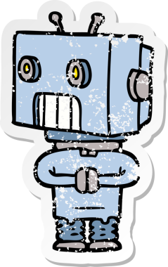 Bir insan tarafından çizilmiş karikatür robotunun sıkıntılı çıkartması.