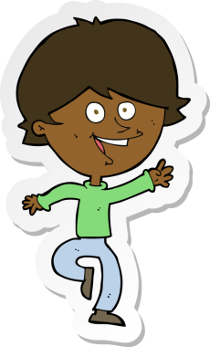 Bir insan tarafından çizilmiş mutlu, el sallayan bir çocuğun çıkartması.