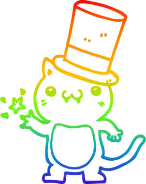 Bir insan tarafından çizilmiş silindir şapkalı çizgi film kedisinin çizimi