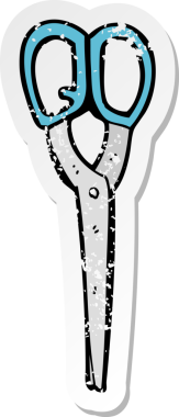İnsan tarafından çizilmiş bir makasın gerilmiş retro yapıştırması.