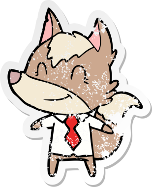 Bir insan tarafından çizilmiş dost canlısı bir kurt ofis çalışanının sıkıntılı çıkartması.