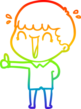 Gökkuşağı gradyan çizgisi bir insan tarafından çizilmiş gülen bir karikatür adamın çizimi