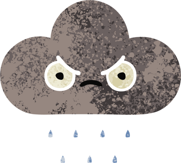 Bir insan tarafından çizilmiş fırtına yağmuru bulutunun retro çizim tarzı karikatürü