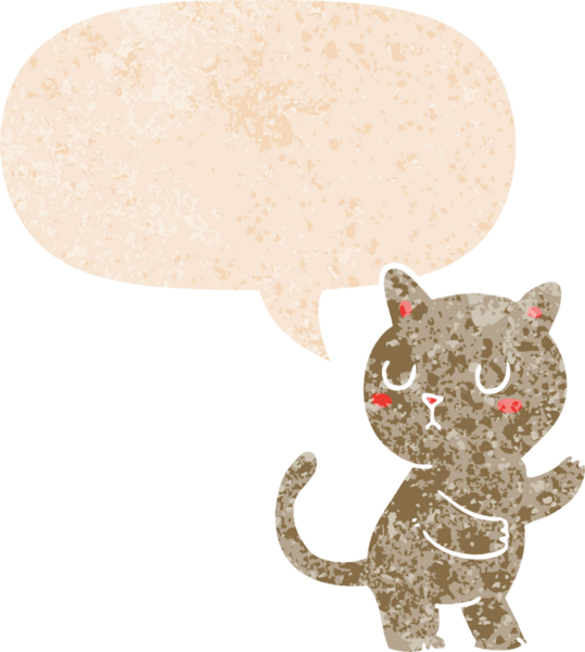 grunge 'da konuşma balonu olan çizgi film kedisi bir insan tarafından çizilmiş dertli retro desenli