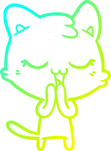 Bir insan tarafından çizilmiş mutlu çizgi film kedisinin soğuk gradyan çizgisi.