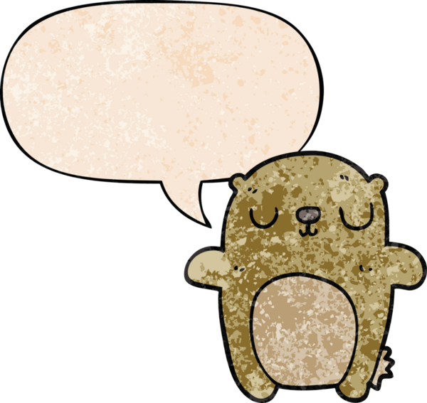 Bir insan tarafından çizilmiş eski moda konuşma baloncuğu olan çizgi film ayısı.