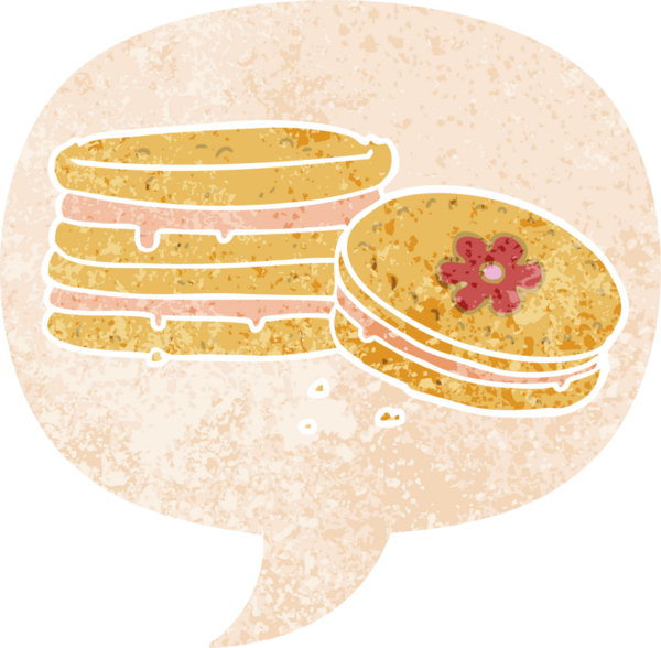 grunge içinde konuşma balonu olan karikatür bisküvisi bir insan tarafından çizilmiş sıkıntılı retro desen tarzı