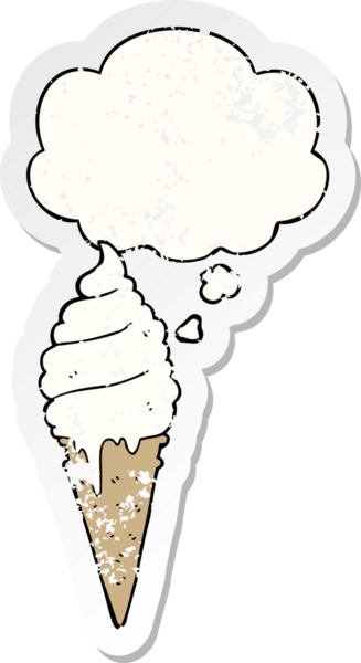 Düşünce baloncuklu çizgi film dondurması insan tarafından çizilmiş yıpranmış bir çıkartma gibi.