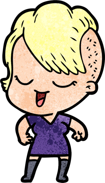 Bir insan tarafından çizilmiş mutlu çizgi film kızı.