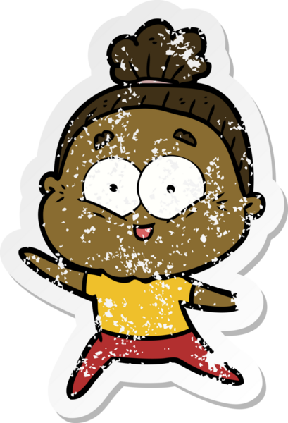 Bir insan tarafından çizilmiş mutlu, yaşlı bir kadının sıkıntılı çıkartması.