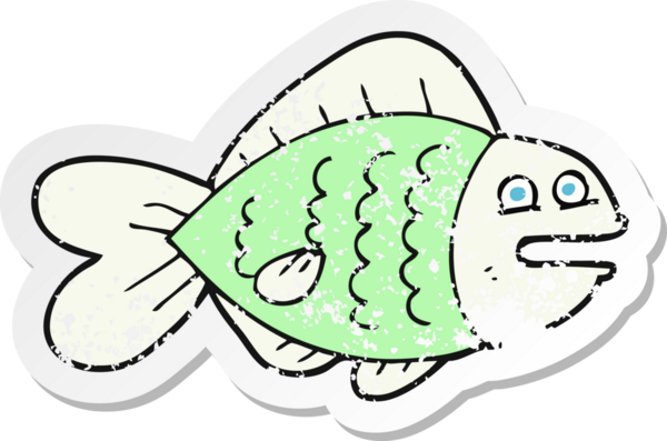 Bir insan tarafından çizilmiş komik bir balığın gerilimli çıkartması.