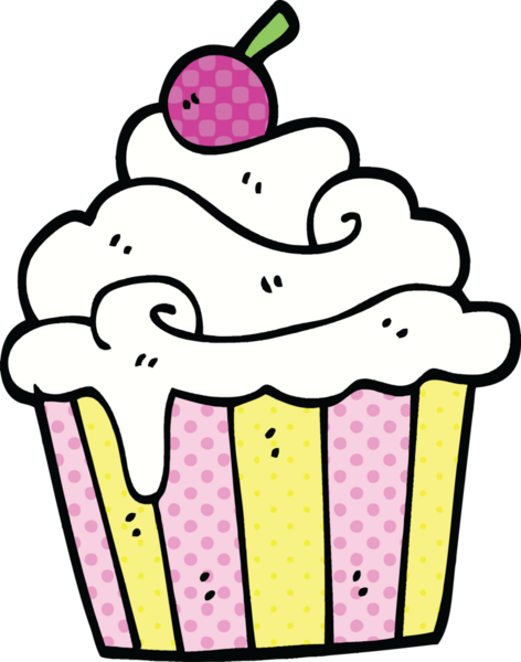 Bir insan tarafından çizilmiş çizgi roman tarzı bir fincan kek.