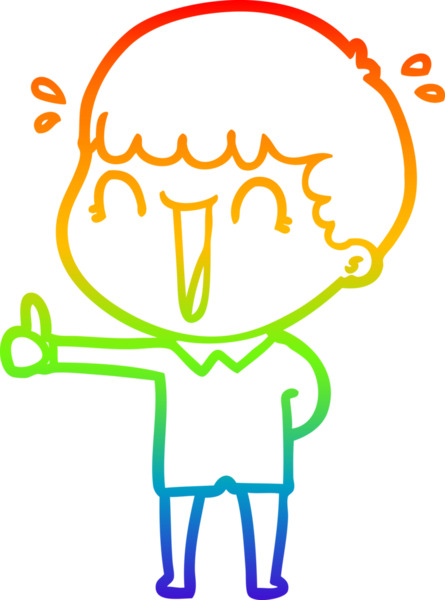 Gökkuşağı gradyan çizgisi bir insan tarafından çizilmiş gülen bir karikatür adamın çizimi