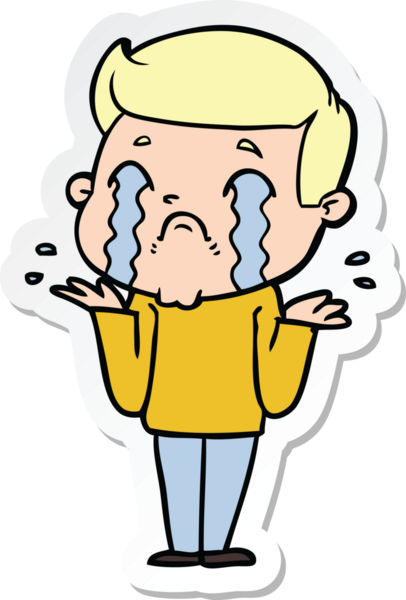 Bir insan tarafından çizilmiş, ağlayan bir çizgi film karakterinin çıkartması.