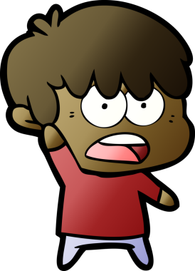 Bir insan tarafından çizilmiş endişeli çizgi film çocuğu.