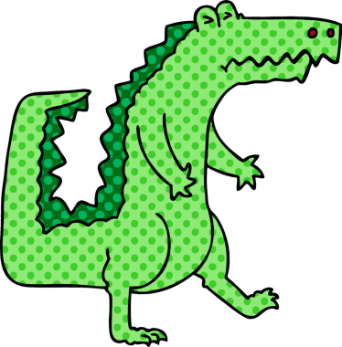 Bir insan tarafından çizilmiş çizgi roman tarzı tuhaf bir timsah.