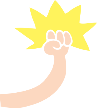 Bir insan tarafından çizilmiş düz renkli karikatür yumruk kolu