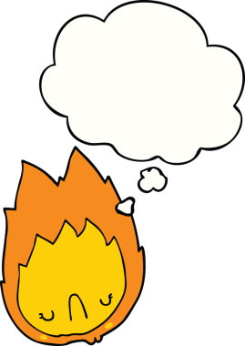 Bir insan tarafından çizilmiş, mutsuz bir alev karikatürü.