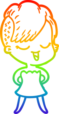 Gökkuşağı gradyan çizgisi bir insan tarafından çizilmiş mutlu bir çizgi film kızı.