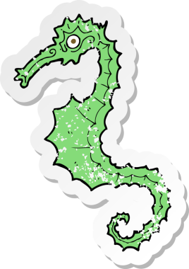 Bir insan tarafından çizilmiş karikatür deniz atının geriletilmiş çıkartması.