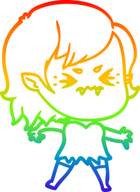 Gökkuşağı gradyan çizgi çizimi Bir insan tarafından çizilmiş rahatsız bir vampir kız çizgi filmi