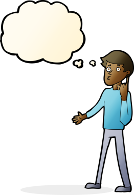 Çizgi filmci bir insan tarafından çizilmiş düşünce baloncuğuyla soru soruyor.