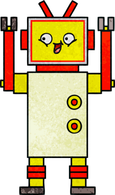 Bir insan tarafından çizilmiş bir robotun retro grunge dokusu