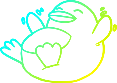 Bir insan tarafından çizilmiş mutlu bir penguen çizgi çizimi.