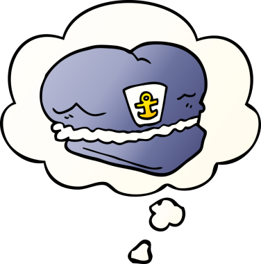 Bir insan tarafından çizilmiş, düşünce baloncuklu çizgi film denizci şapkası.