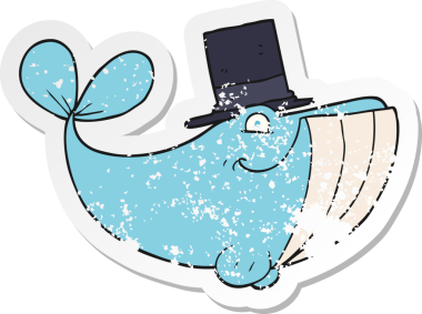 Bir insan tarafından çizilmiş silindir şapkalı bir balinanın gerilimli çıkartması.