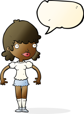 Bir insan tarafından çizilmiş konuşma balonlu mutlu kadın çizgi filmi.