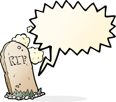 bir insan tarafından çizilmiş konuşma baloncuklu karikatürümsü bir mezar.