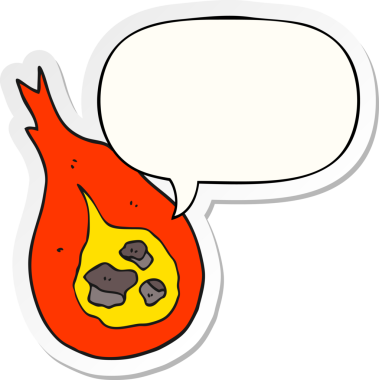 Bir insan tarafından çizilmiş konuşma balonu çıkartmalı çizgi film alev topu.