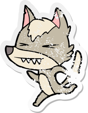 Bir insan tarafından çizilmiş kızgın bir kurdun sıkıntılı çıkartması.