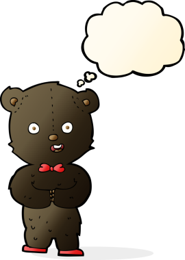 Bir insan tarafından çizilmiş düşünce baloncuğu olan bir oyuncak ayı.