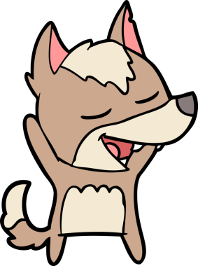 Bir insan tarafından çizilmiş gülen bir kurt.