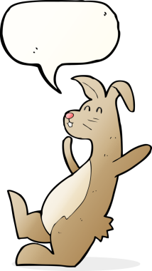 Bir insan tarafından çizilmiş konuşma balonlu çizgi film tavşanı.