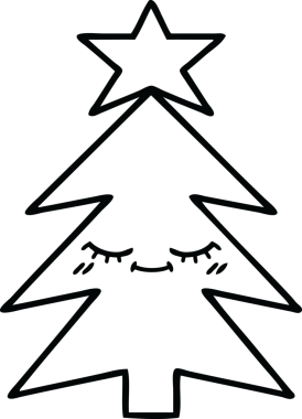 Bir insan tarafından çizilmiş bir noel ağacının çizgi çizimi