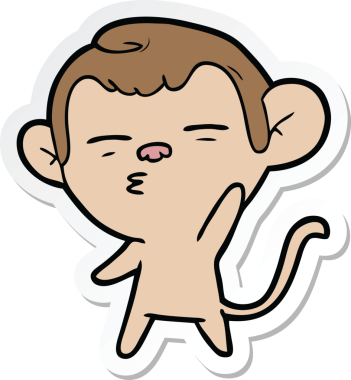 Bir insan tarafından çizilmiş şüpheli bir maymunun çıkartması.