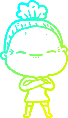 Bir insan tarafından çizilmiş barışçıl, yaşlı bir kadının soğuk çizgi çizimi.