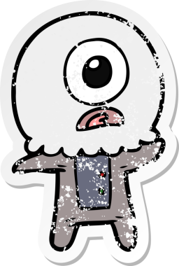 Bir insan tarafından çizilmiş sıkıntılı bir Tepegöz uzaylı uzay adamı çıkartması.